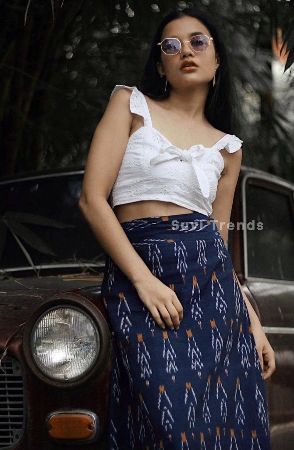 Indigo Broad Belt Ikat Skirt