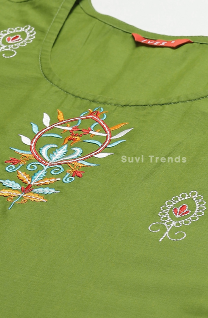 Green Cotton Embroidered Top
