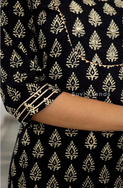 Cotton Printed Suit Set - Black