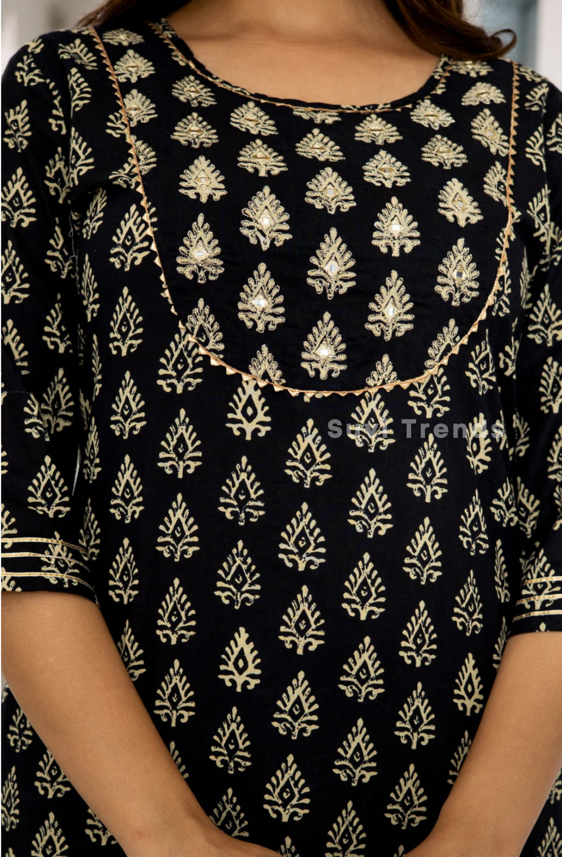 Cotton Printed Suit Set - Black