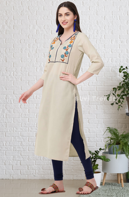 Beige Embroidery Kurta