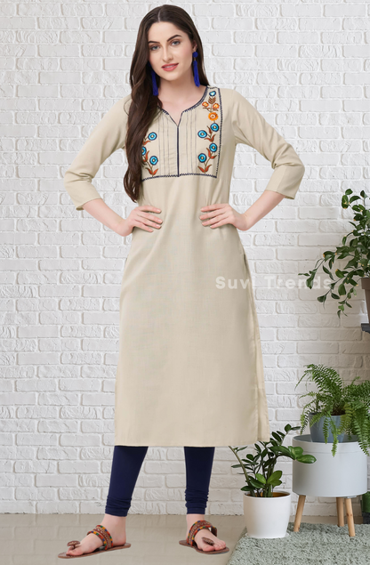 Beige Embroidery Kurta