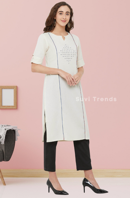 Solid Cotton Straight Cut Kurta - Off White
