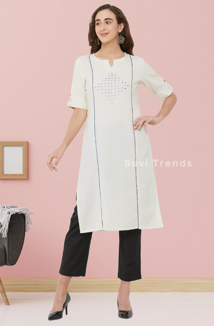 Solid Cotton Straight Cut Kurta - Off White