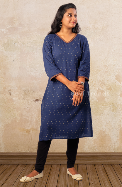 Blue V Neck Printed Kurta