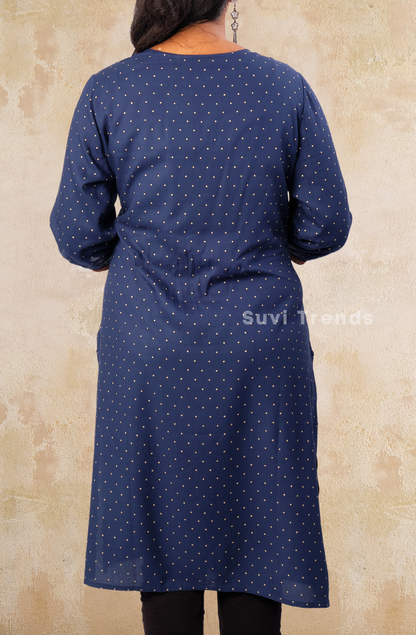Blue V Neck Printed Kurta