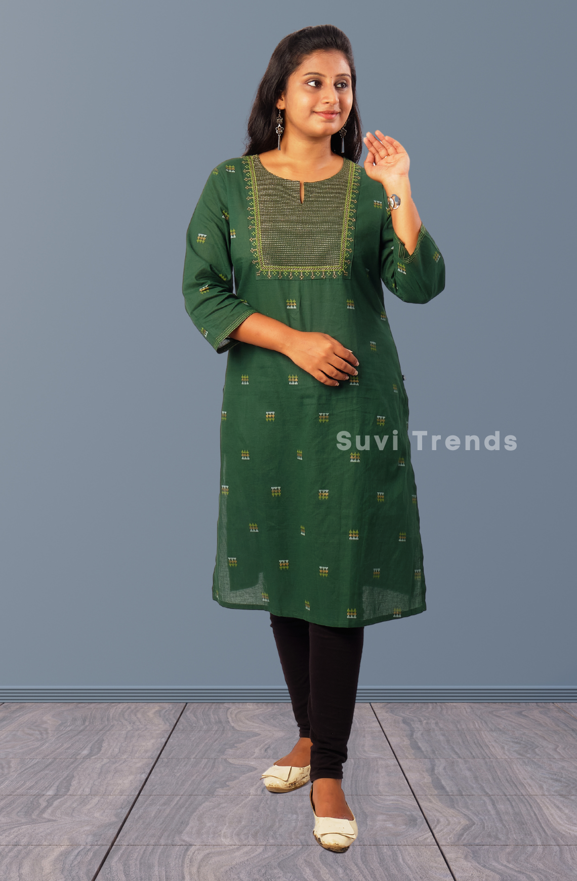 Green Straight Kurta with Geometric Print