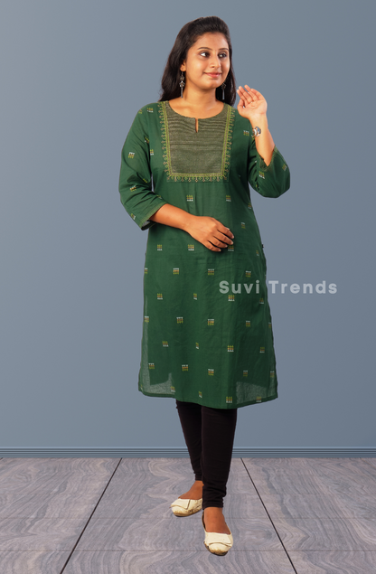 Green Straight Kurta with Geometric Print