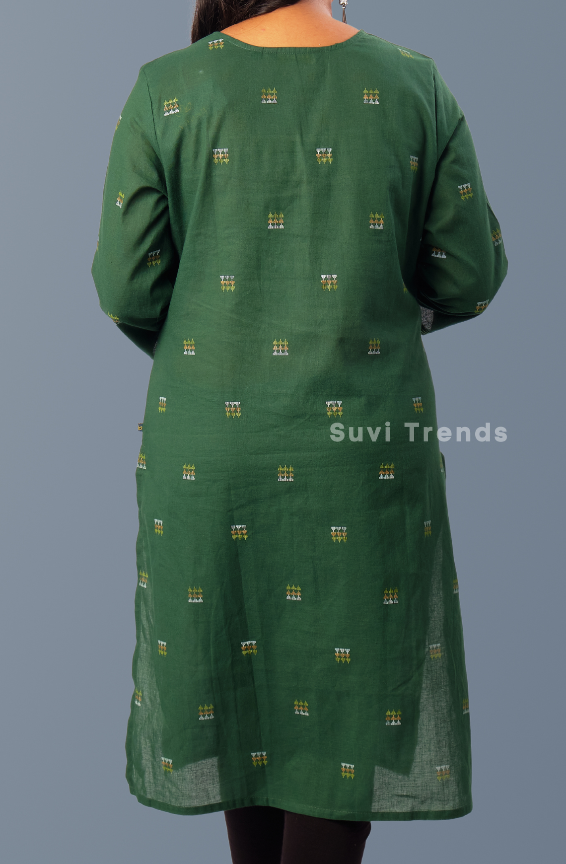 Green Straight Kurta with Geometric Print