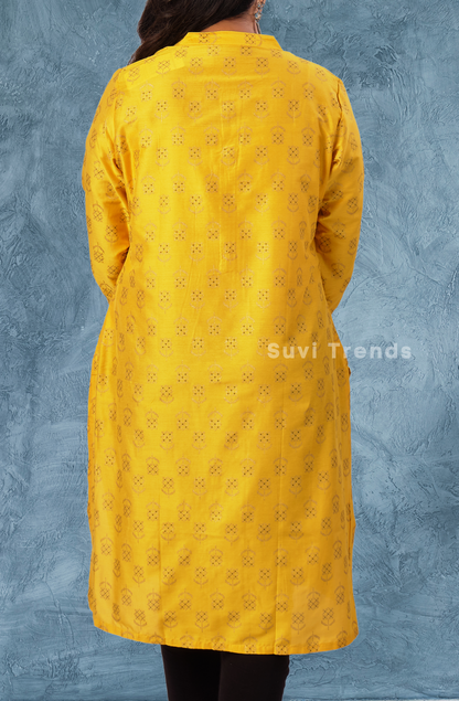 Yellow Straight Cut Kurta with Floral Print
