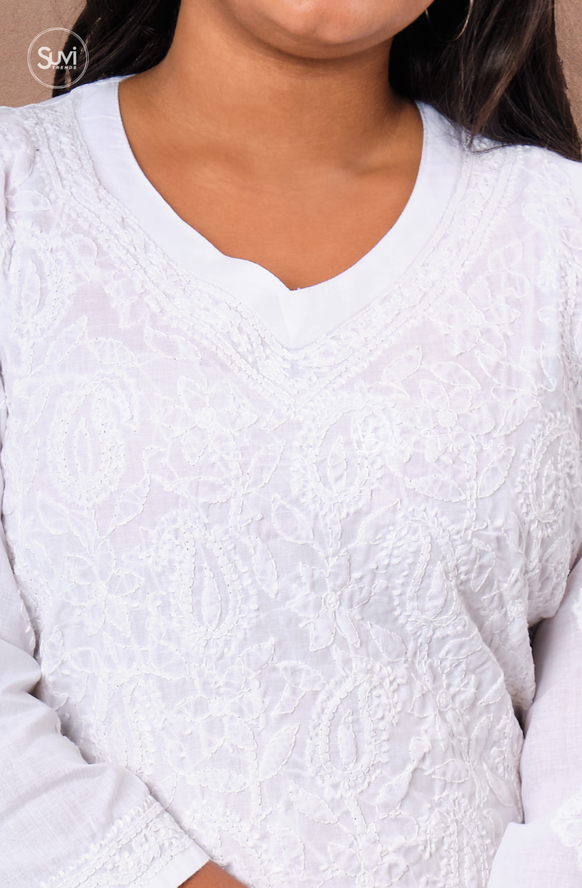 Lucknowi Hand Embroidered Chikankari Top - White