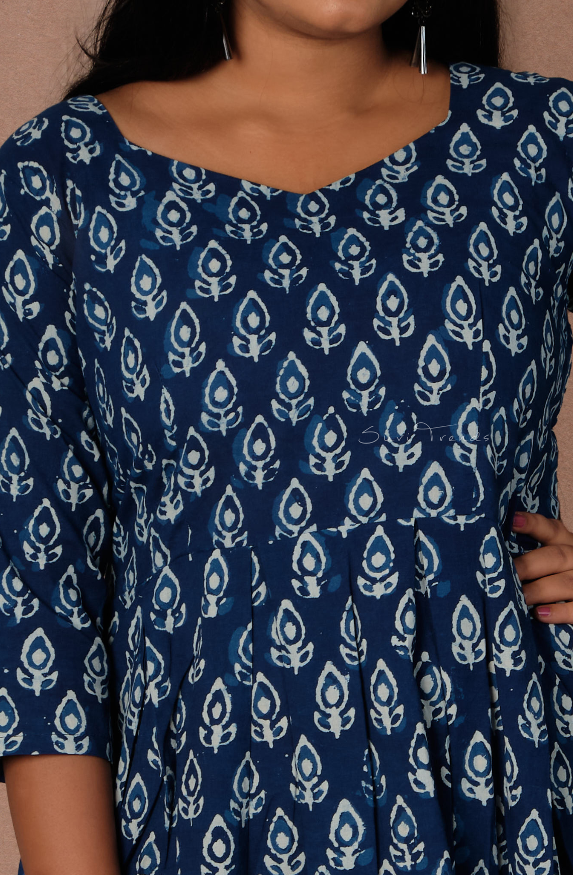 Plant Motif Printed Dress - Blue