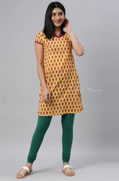 Bottle Green Cotton Churidar Leggings