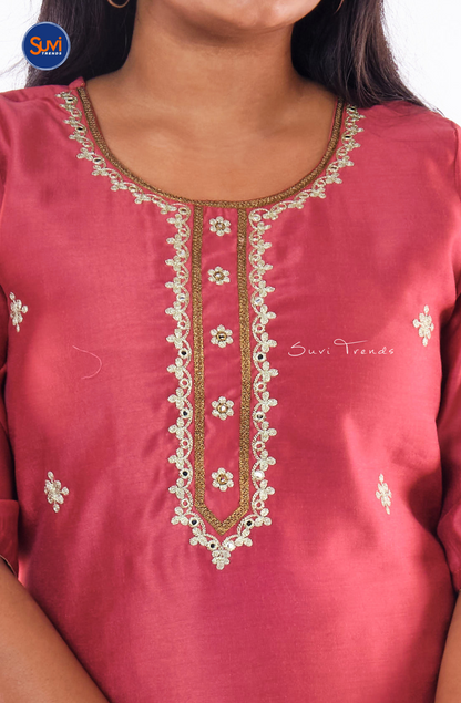 All Over Butta Embroidered Kurta - Red