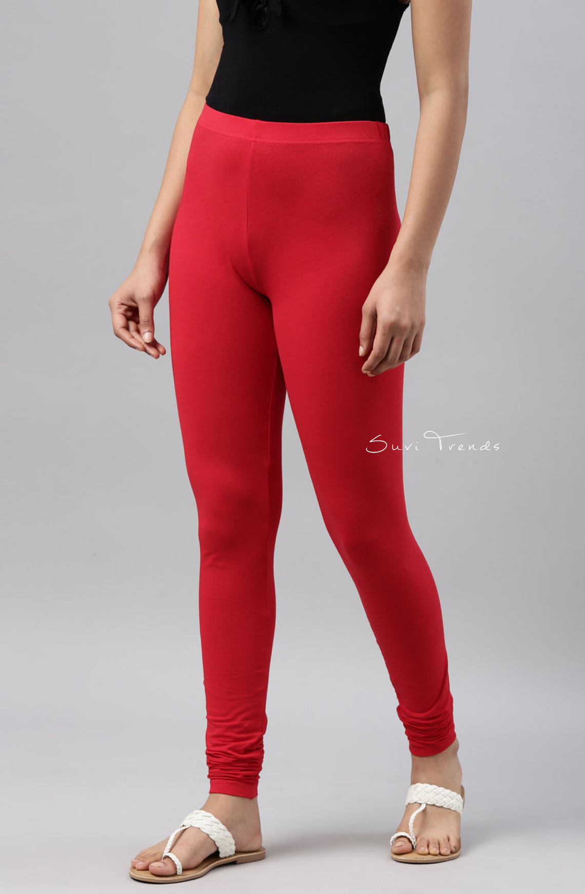 Dark Red Cotton Churidar Leggings
