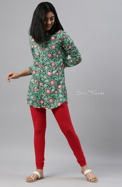 Dark Red Cotton Churidar Leggings