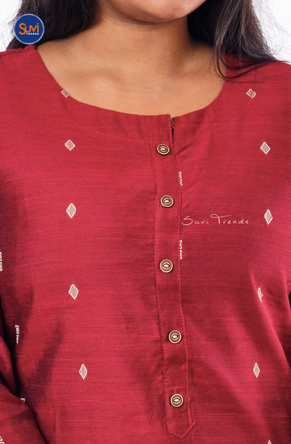 All Over Butta Embroidered Kurta - Maroon
