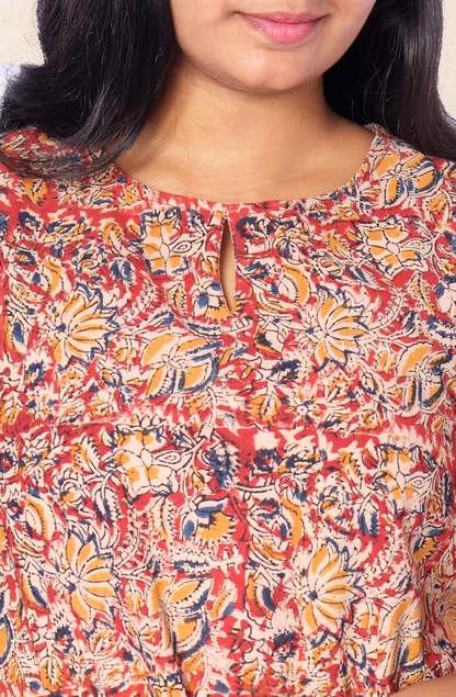 Handblock Printed Sleeveless Top - Red
